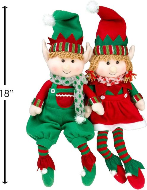 Elf Plush Christmas Stuffed Dolls, Set of 2 - 18”