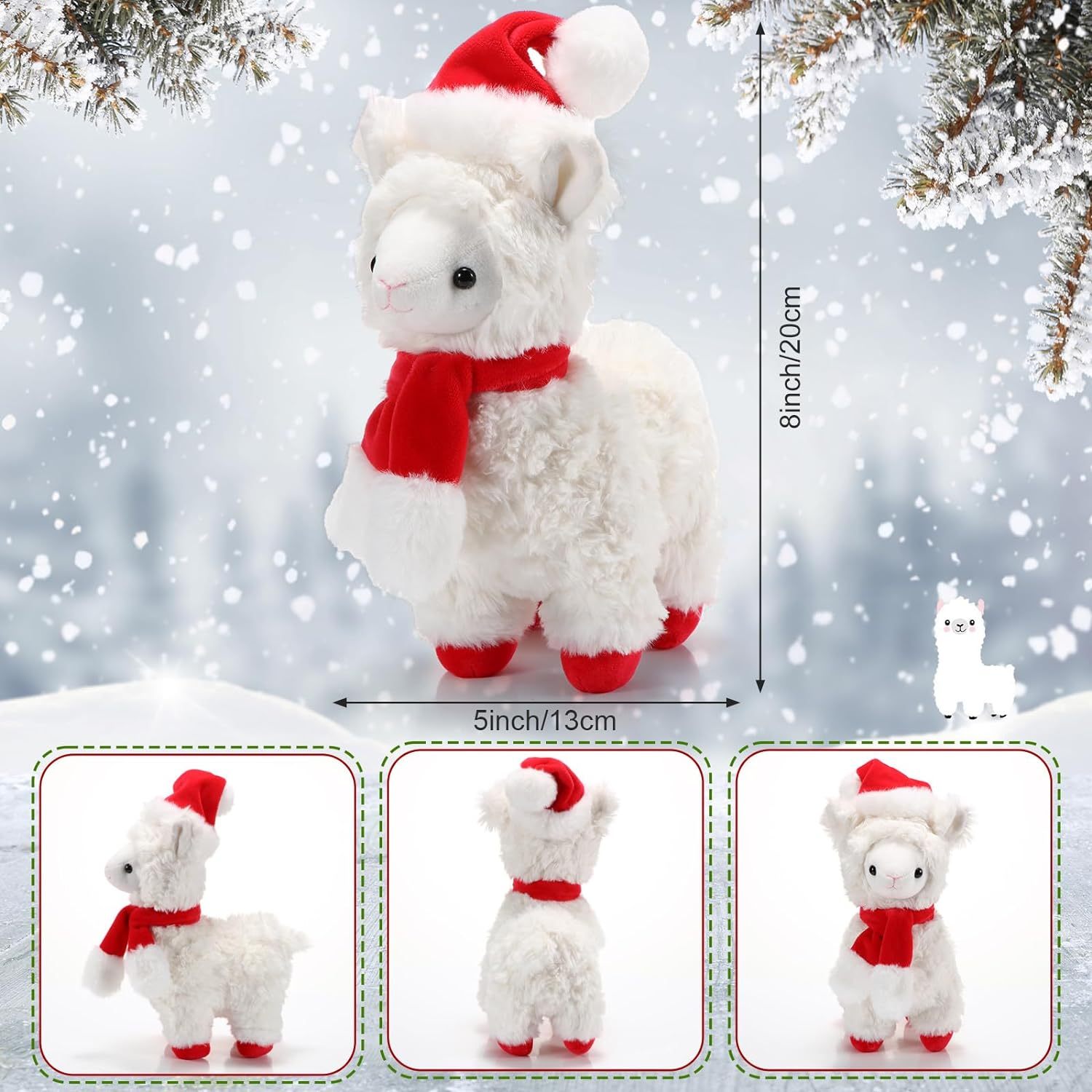 8 Inch Christmas Stuffed Animal Christmas Plush Doll- Alpaca