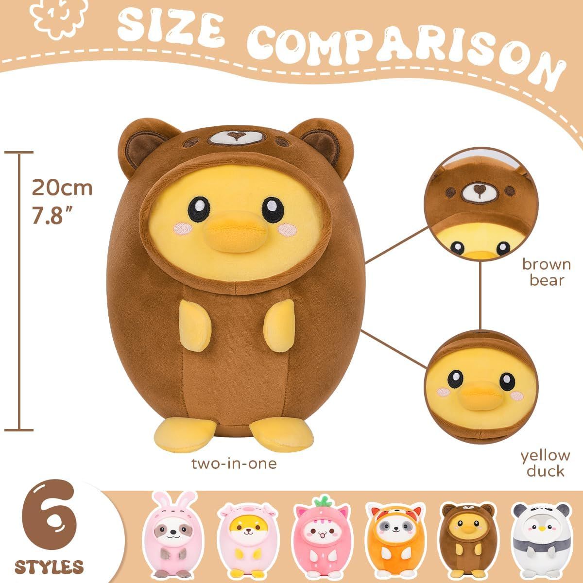Cute Duck Bear Plush Pillow 8" Bear Ducky Stuffed Animal