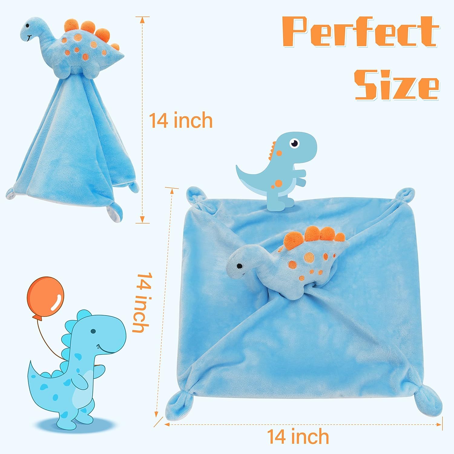 Dinosaur Security Blanket Soft Loveys for Babies for Boys and Girls