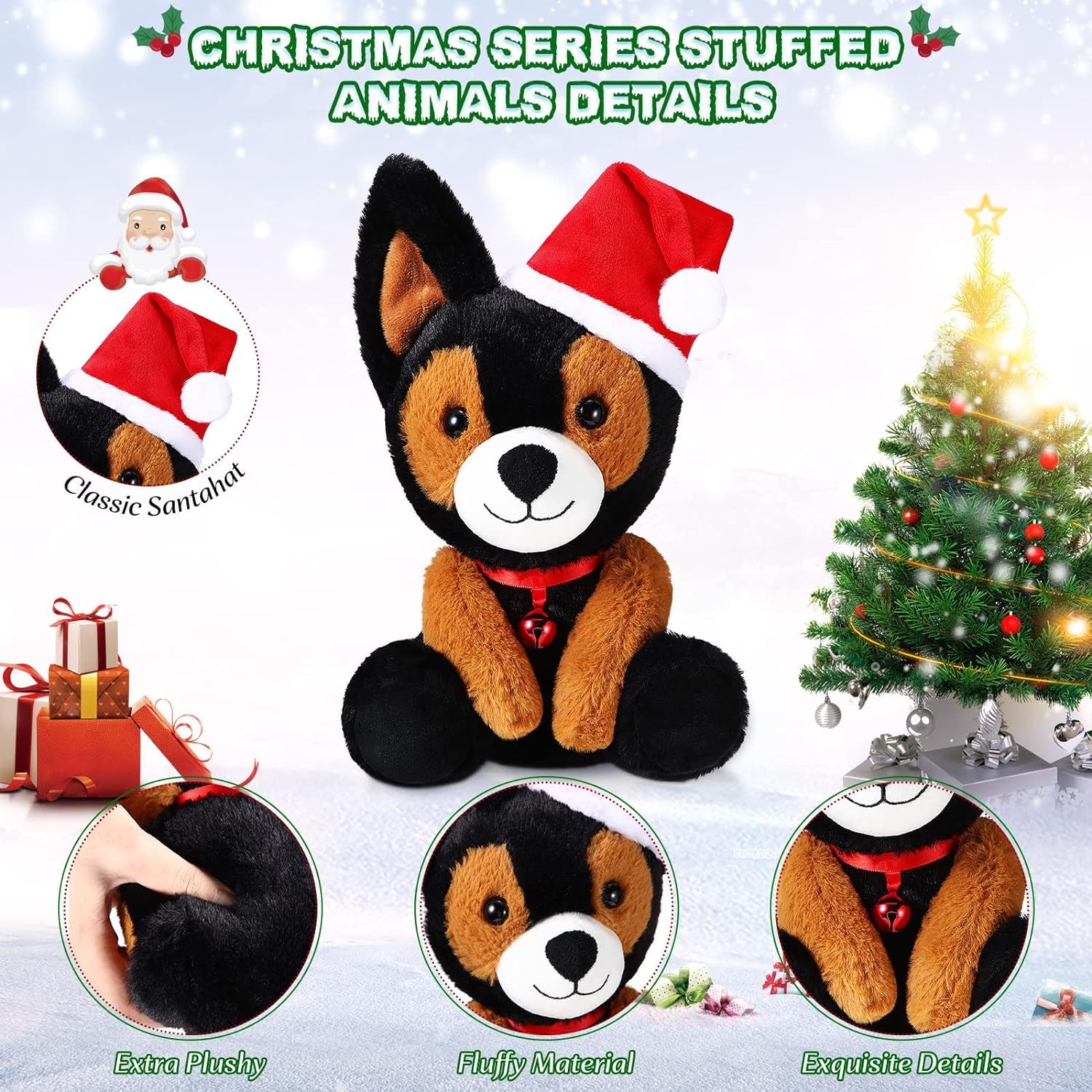 8 Inch Christmas Stuffed Animal Christmas Plush Doll- Dog