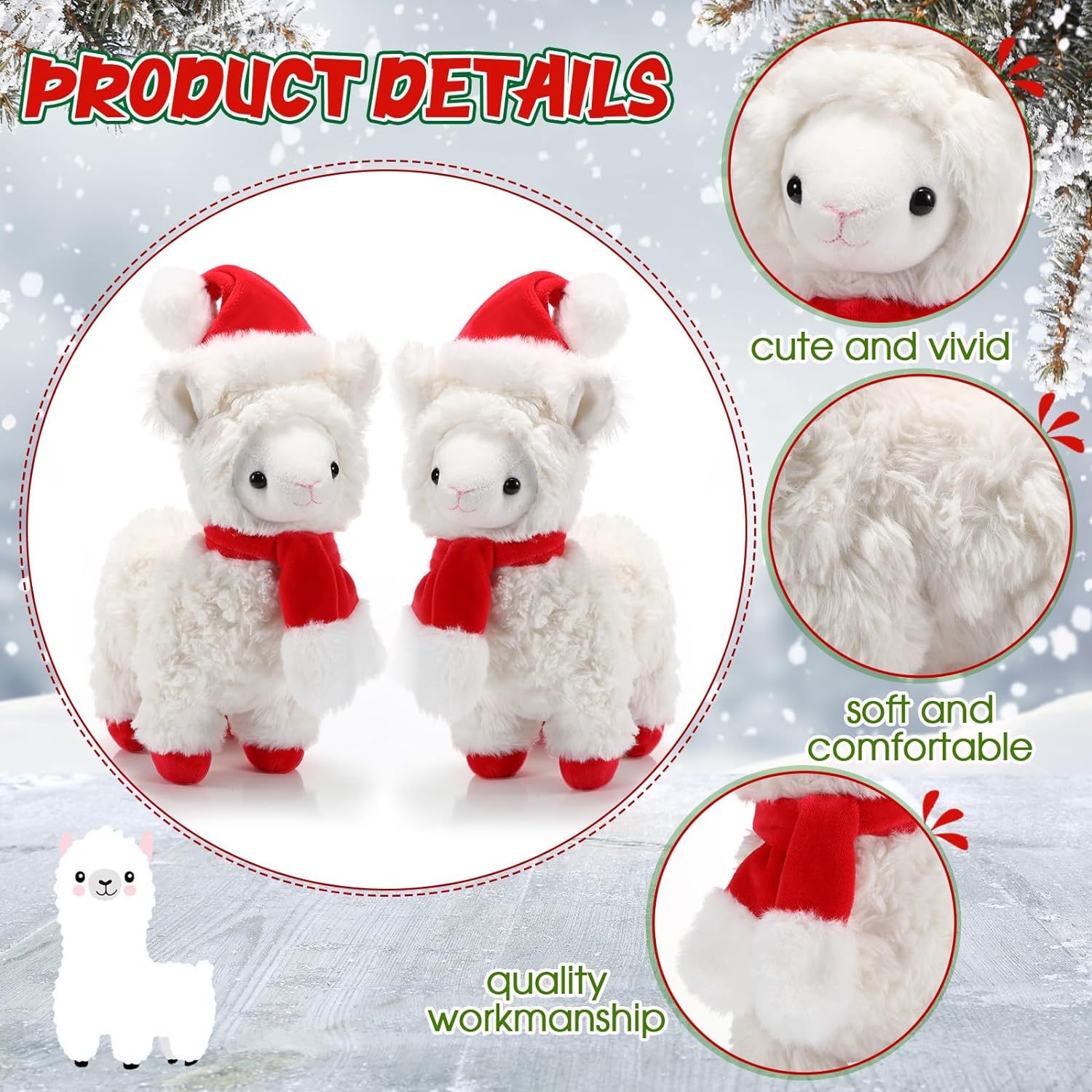 8 Inch Christmas Stuffed Animal Christmas Plush Doll- Alpaca