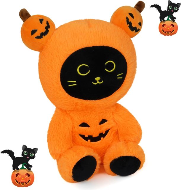 10" Cute Black Cat Creative Scary Halloween Plushie Stuffed Cat Toy for Kids