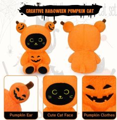 10" Cute Black Cat Creative Scary Halloween Plushie Stuffed Cat Toy for Kids