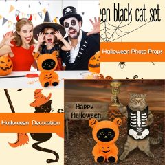 10" Cute Black Cat Creative Scary Halloween Plushie Stuffed Cat Toy for Kids
