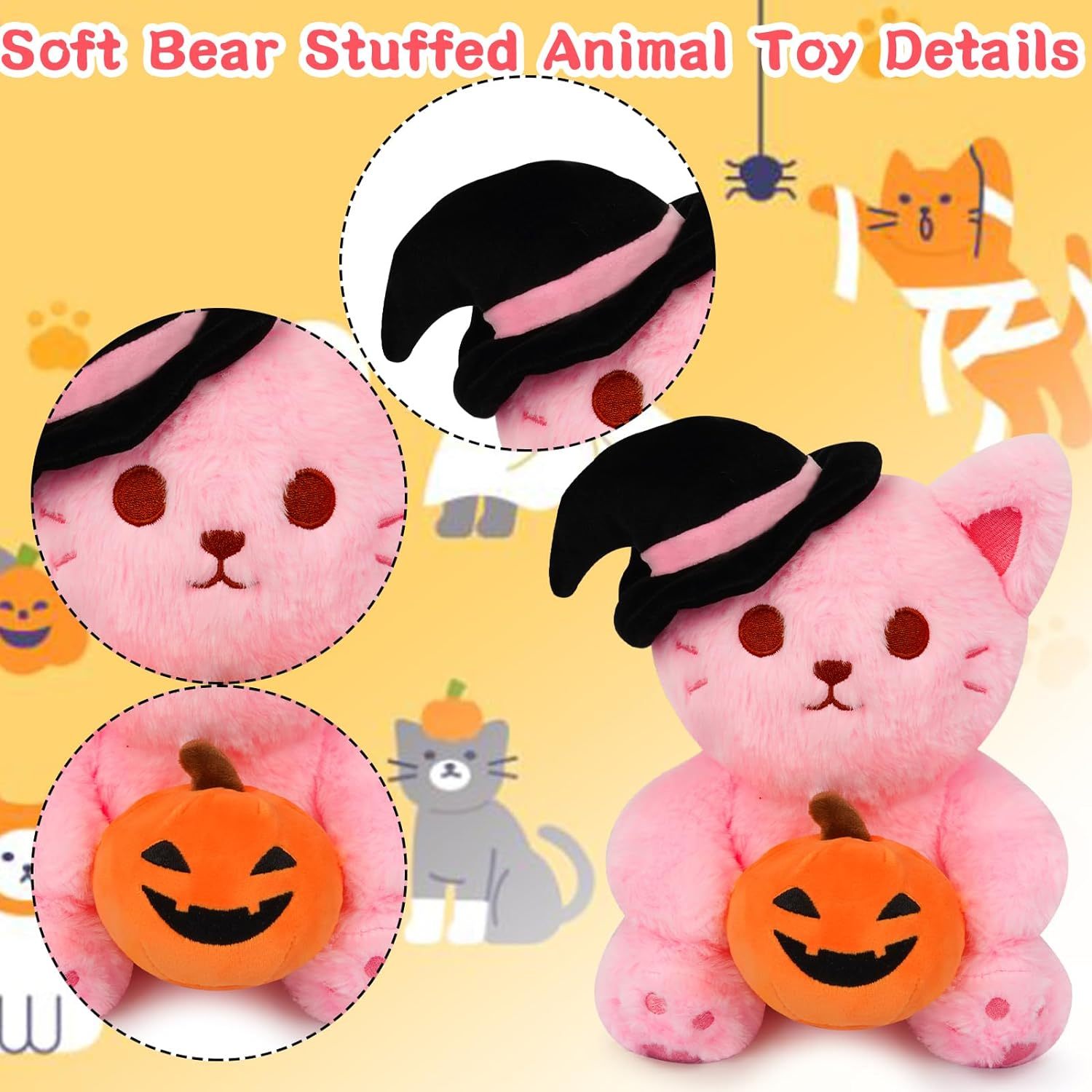 9“ Cute Pink Cat Stuffed Animals for Kids Girls