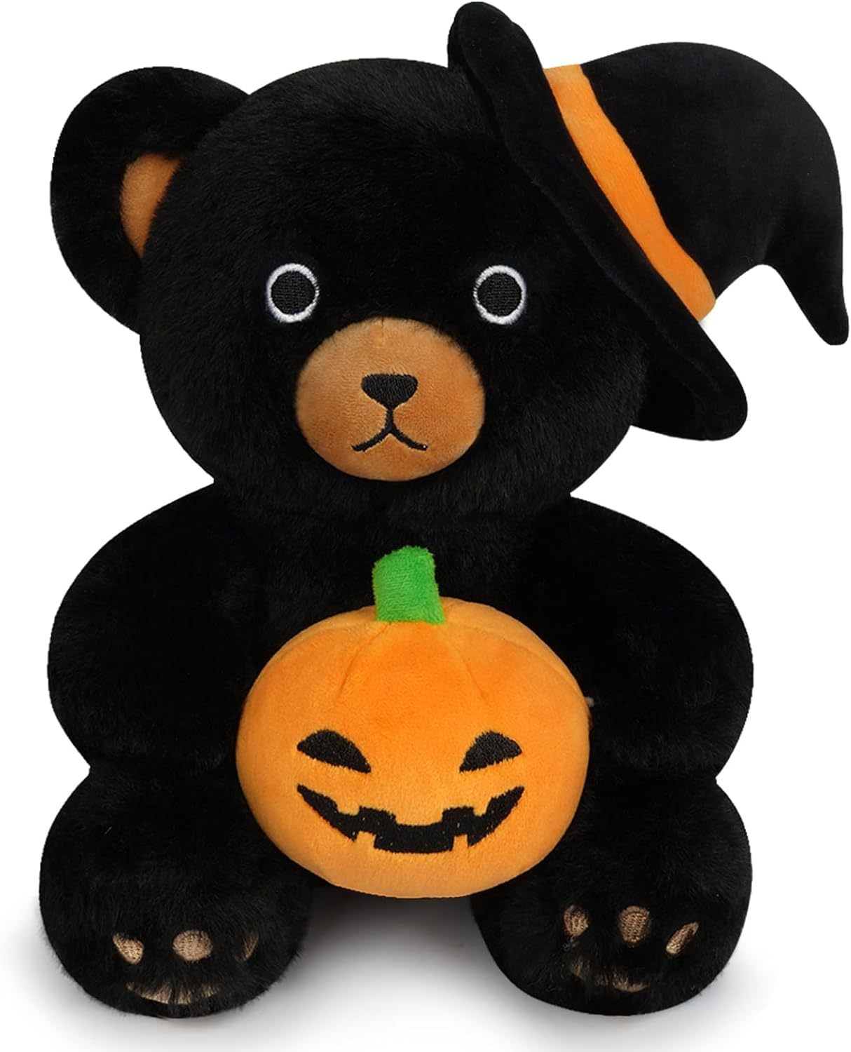 9" Cute Black Teddy Bear Plush with Halloween Pumpkin