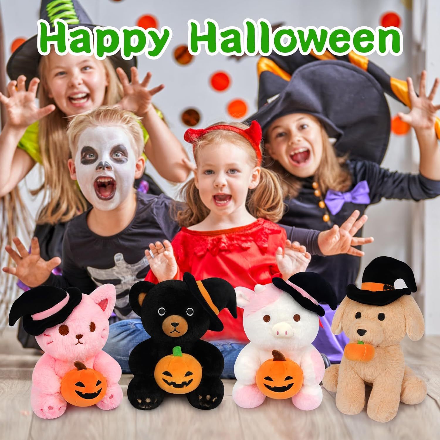 9" Cute Black Teddy Bear Plush with Halloween Pumpkin