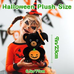 9" Cute Black Teddy Bear Plush with Halloween Pumpkin