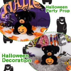 9" Cute Black Teddy Bear Plush with Halloween Pumpkin