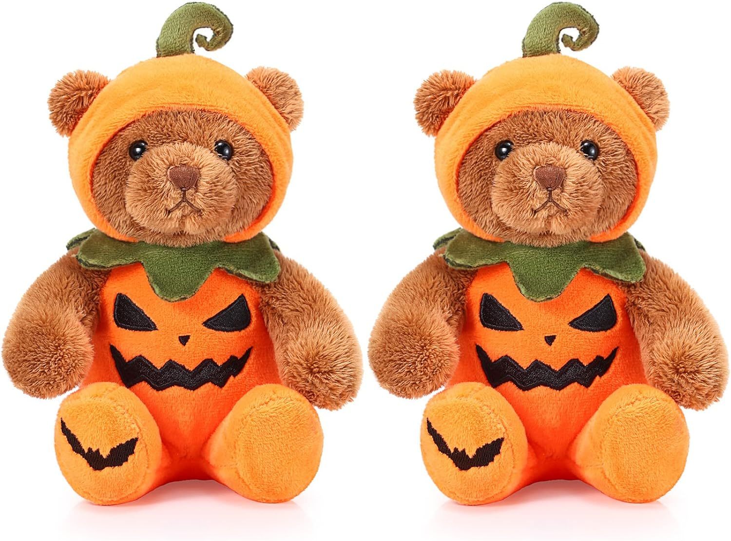 2 Pieces Halloween Theme Costume Cute Bear Plush Set 8 Inches (Pumpkin)