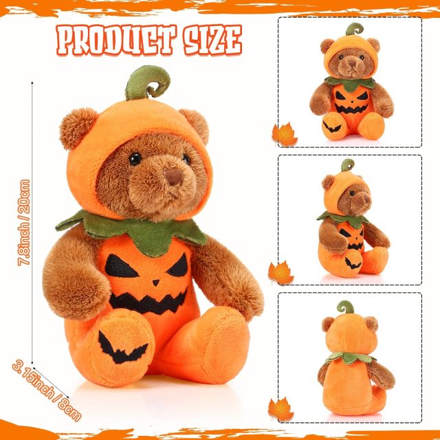 2 Pieces Halloween Theme Costume Cute Bear Plush Set 8 Inches (Pumpkin)