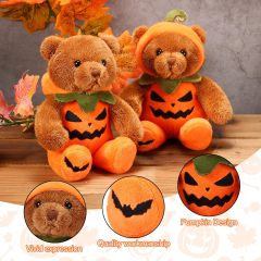 2 Pieces Halloween Theme Costume Cute Bear Plush Set 8 Inches (Pumpkin)
