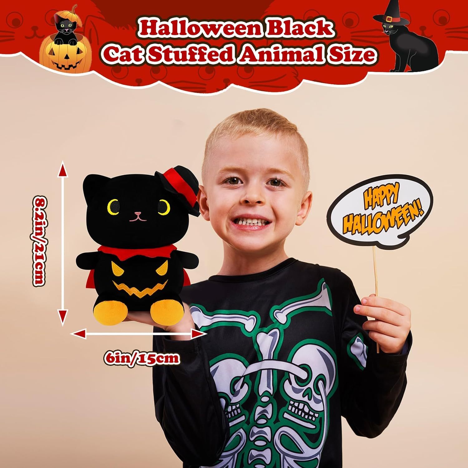 Cute Soft Halloween Black Cat Plush Animal Toy