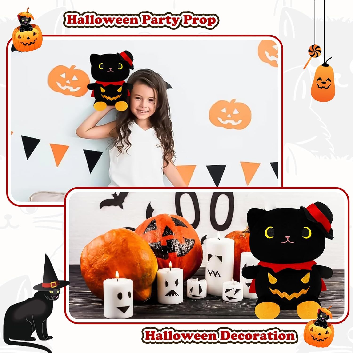 Cute Soft Halloween Black Cat Plush Animal Toy