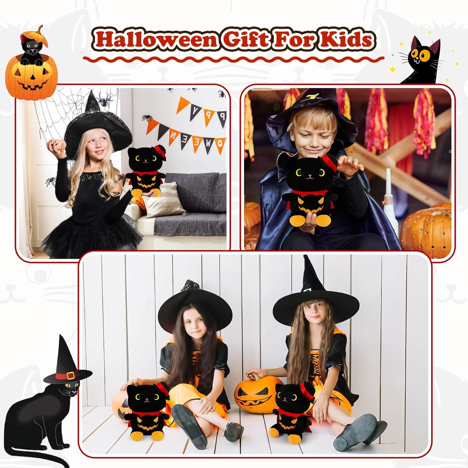 Cute Soft Halloween Black Cat Plush Animal Toy