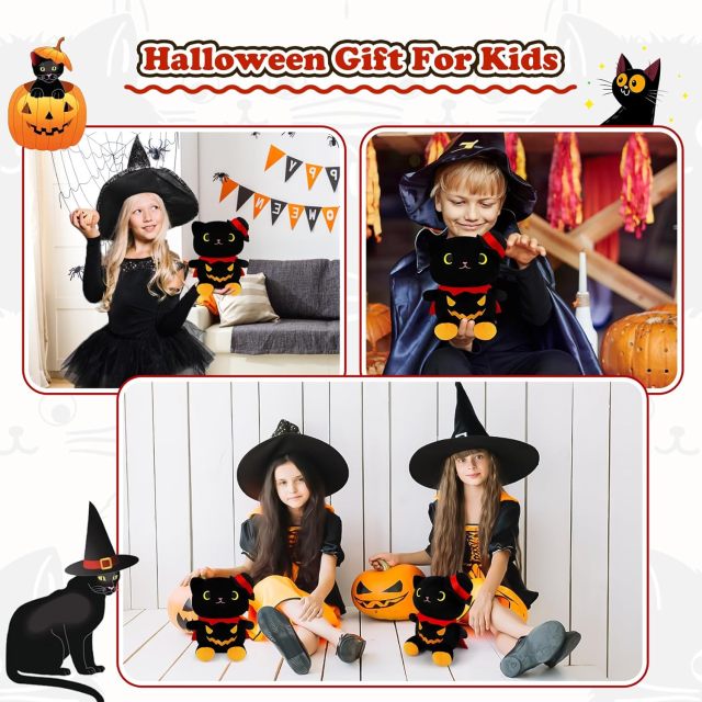 Cute Soft Halloween Black Cat Plush Animal Toy