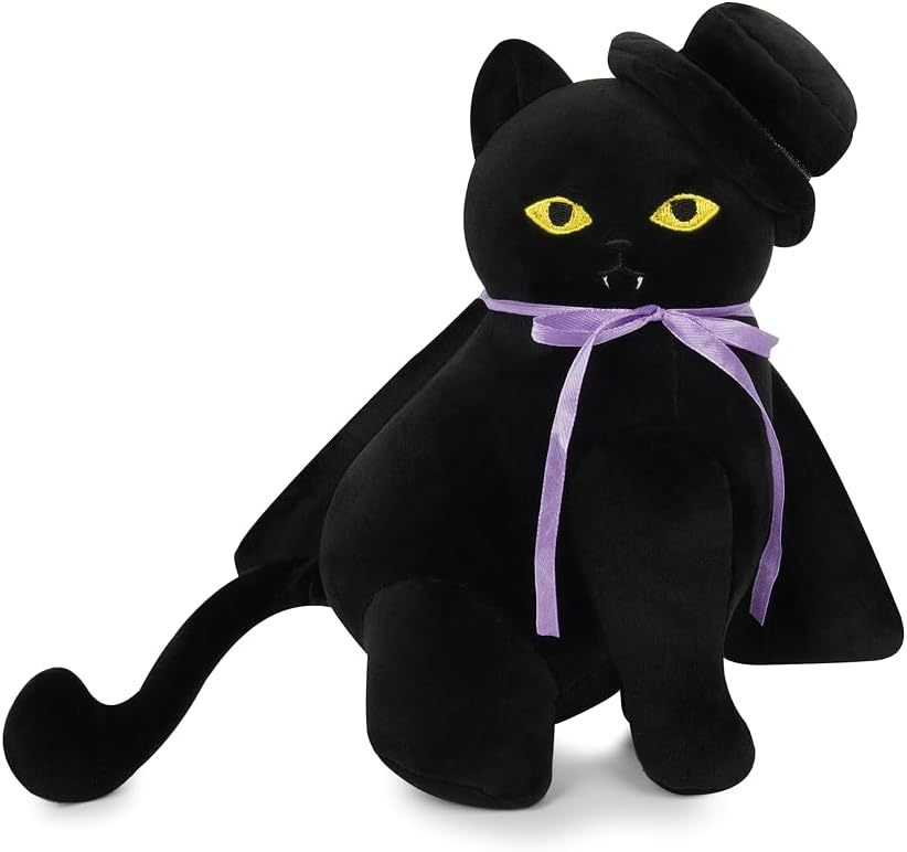 Halloween Black Cat Stuffed Animal Toys with Hat Cloak