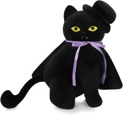 Halloween Black Cat Stuffed Animal Toys with Hat Cloak