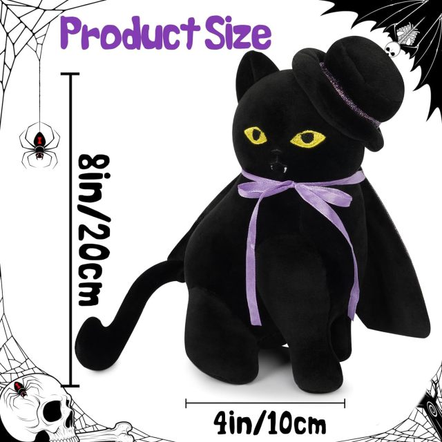 Halloween Black Cat Stuffed Animal Toys with Hat Cloak