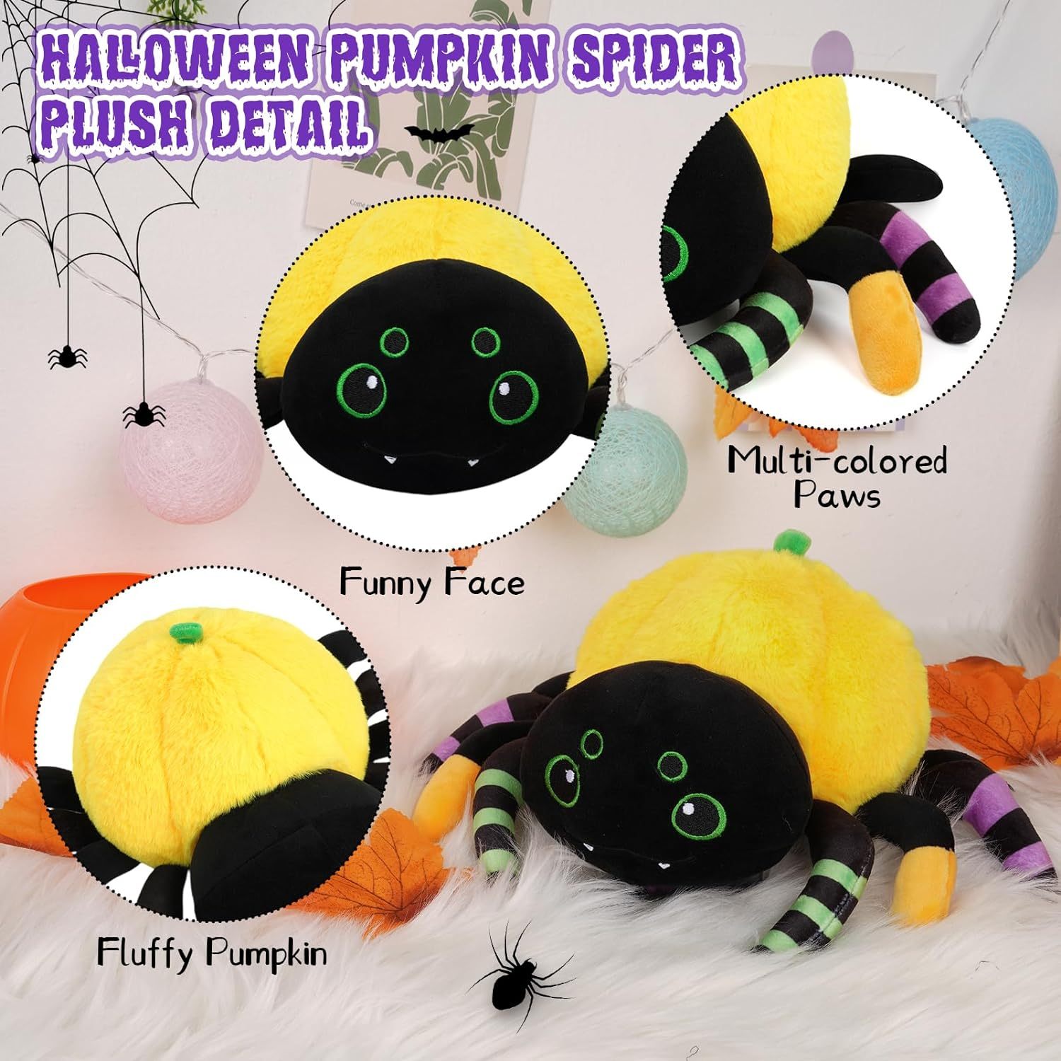 Kawaii Cute Halloween Plush Spider, Soft Stuffed Animal Gift