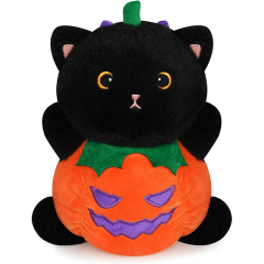 8" Cute Pillow Halloween Soft Pumpkin Cat Plush for Girls