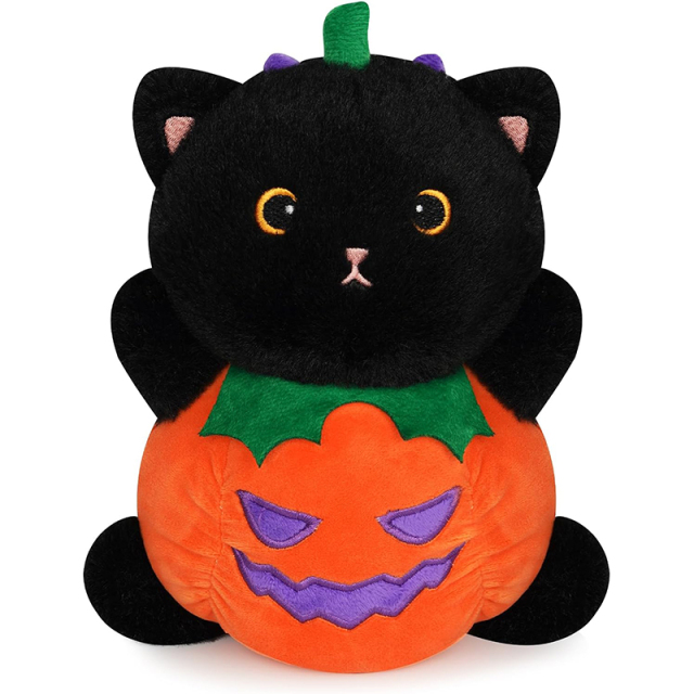 8" Cute Pillow Halloween Soft Pumpkin Cat Plush for Girls