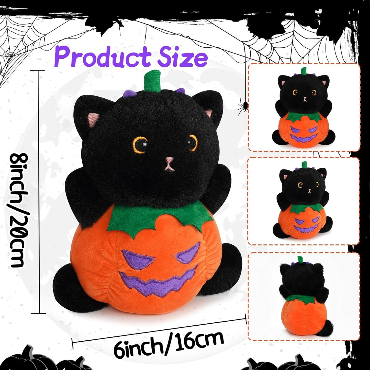 8" Cute Pillow Halloween Soft Pumpkin Cat Plush for Girls