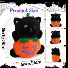 8" Cute Pillow Halloween Soft Pumpkin Cat Plush for Girls