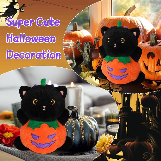 8" Cute Pillow Halloween Soft Pumpkin Cat Plush for Girls