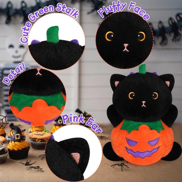 8" Cute Pillow Halloween Soft Pumpkin Cat Plush for Girls