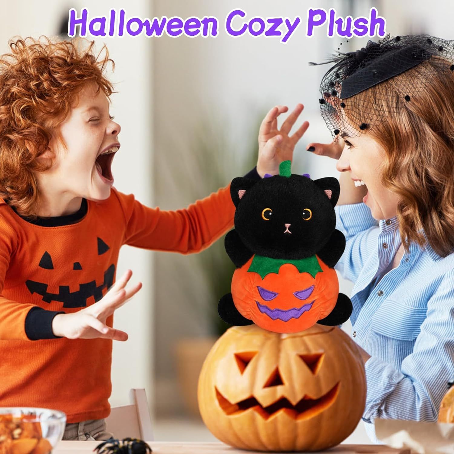 8" Cute Pillow Halloween Soft Pumpkin Cat Plush for Girls