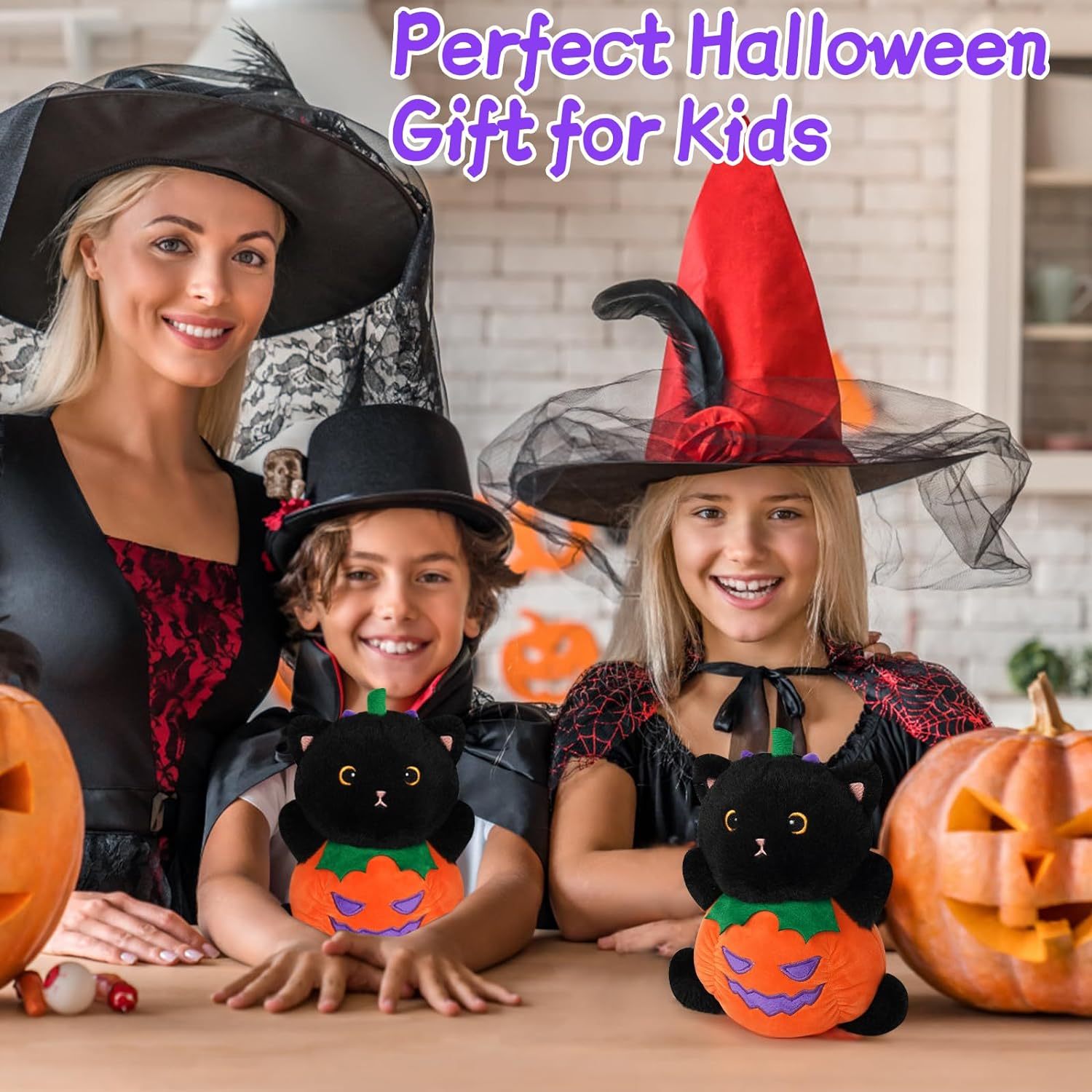 8" Cute Pillow Halloween Soft Pumpkin Cat Plush for Girls