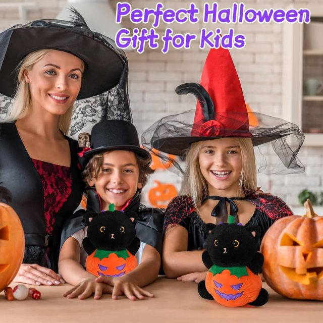 8" Cute Pillow Halloween Soft Pumpkin Cat Plush for Girls