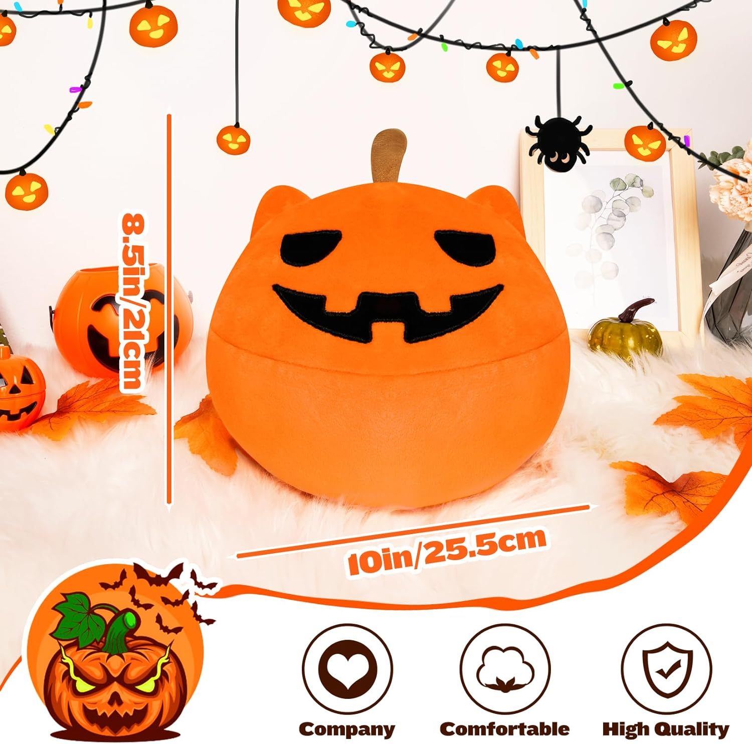 8.5in Pumpkin Pillow Halloween Stuffed Animal Cat Plushies