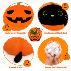 8.5in Pumpkin Pillow Halloween Stuffed Animal Cat Plushies