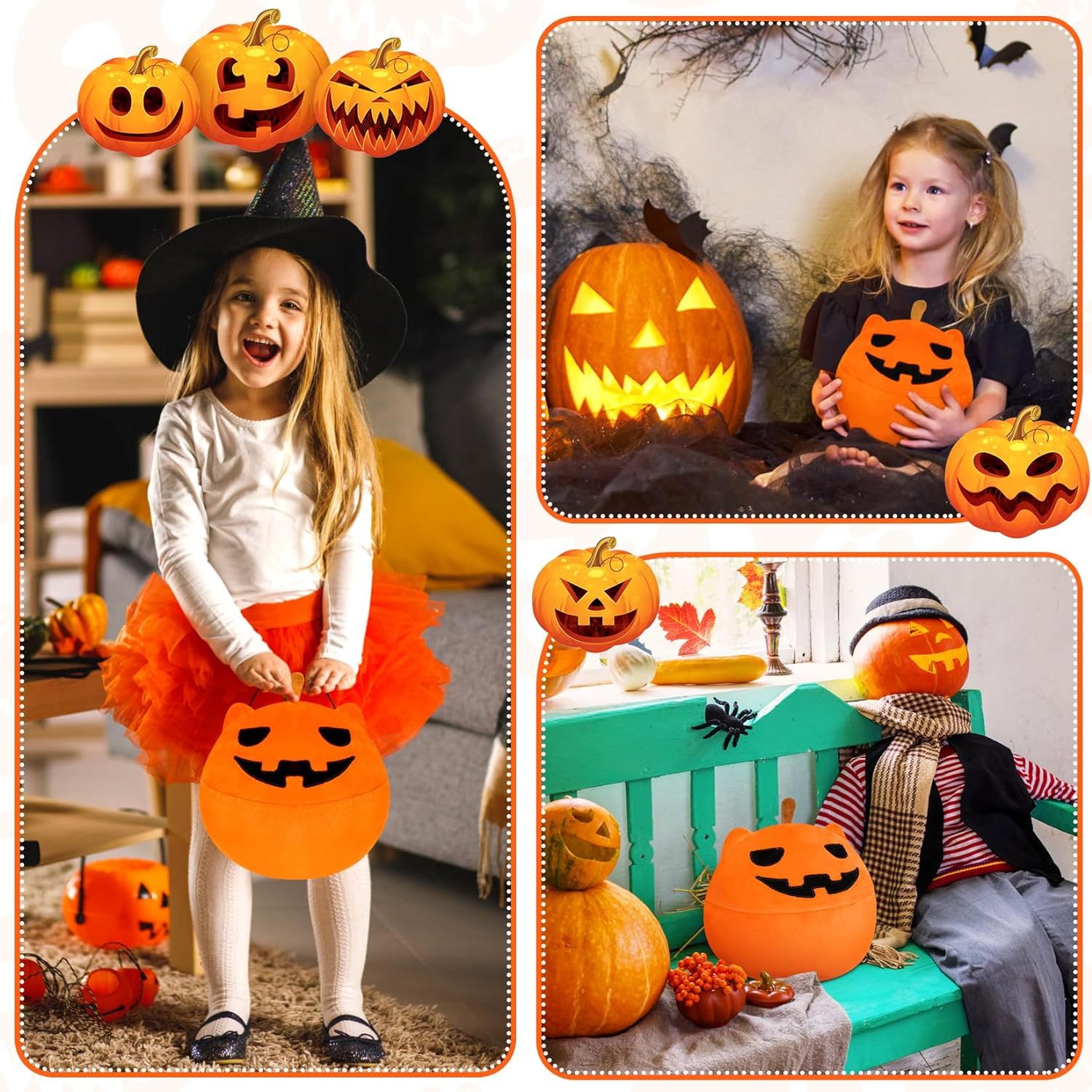 8.5in Pumpkin Pillow Halloween Stuffed Animal Cat Plushies
