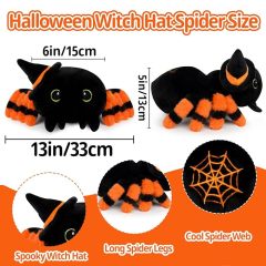 Halloween Cute Black Stuffed Animal Spider Plush Toys with Witch Hat