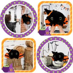 Halloween Cute Black Stuffed Animal Spider Plush Toys with Witch Hat