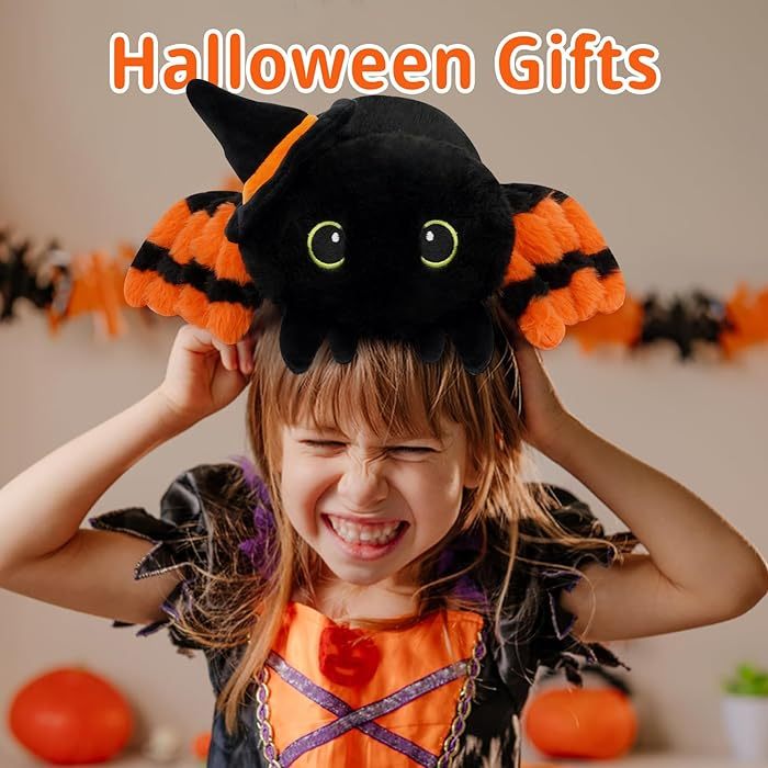 Halloween Cute Black Stuffed Animal Spider Plush Toys with Witch Hat