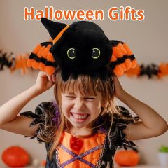 Halloween Cute Black Stuffed Animal Spider Plush Toys with Witch Hat