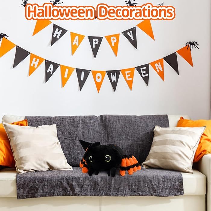 Halloween Cute Black Stuffed Animal Spider Plush Toys with Witch Hat