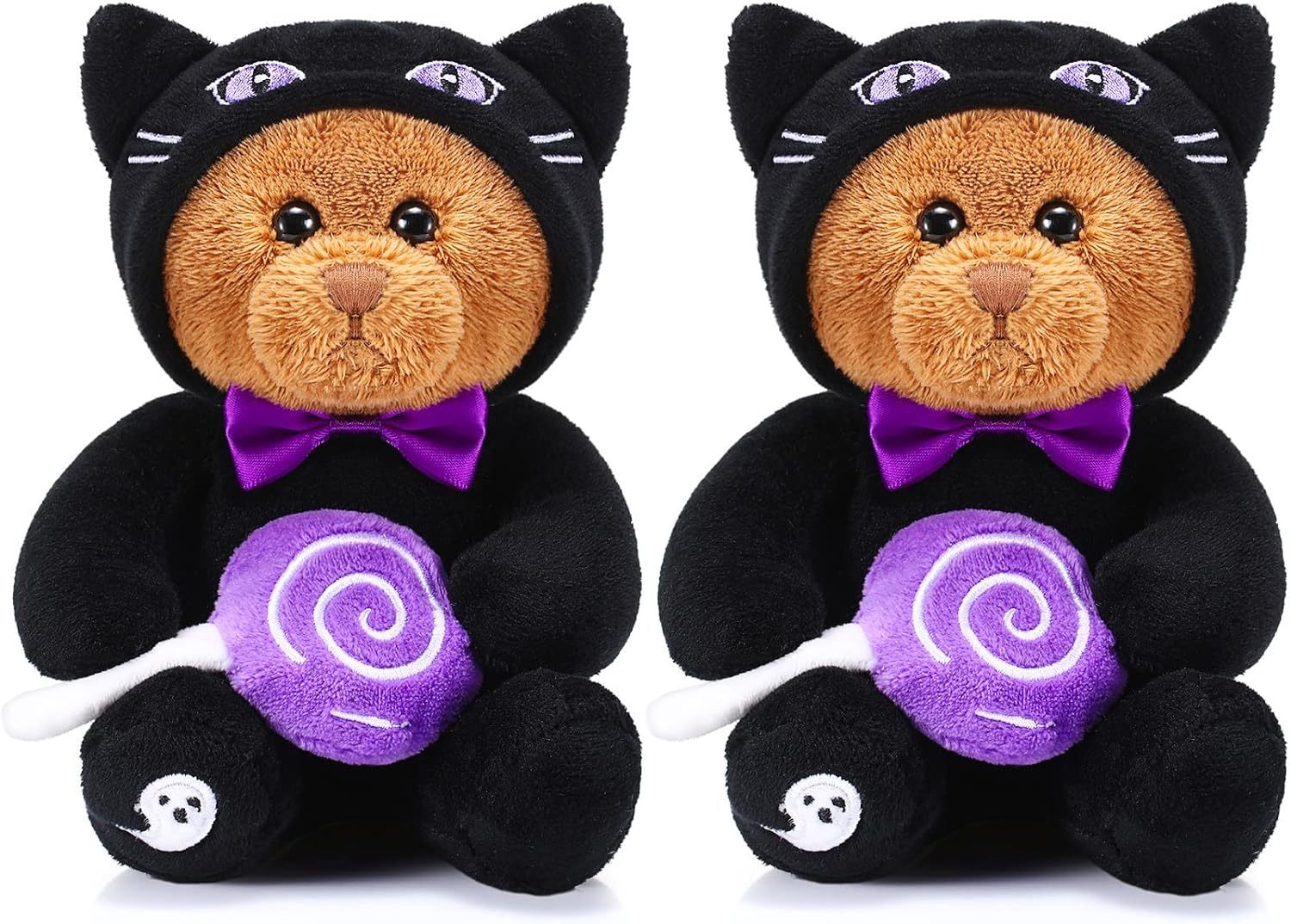 2 Pieces Bear Plush Set Halloween Party Decoration, 8 Inches (Spooky Black Cat)