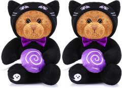 2 Pieces Bear Plush Set Halloween Party Decoration, 8 Inches (Spooky Black Cat)