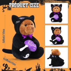 2 Pieces Bear Plush Set Halloween Party Decoration, 8 Inches (Spooky Black Cat)