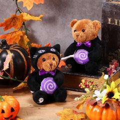 2 Pieces Bear Plush Set Halloween Party Decoration, 8 Inches (Spooky Black Cat)