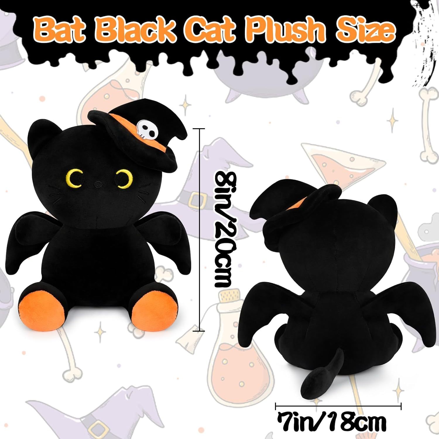 Cute Bat Black Cat Plushies Doll Toys Halloween Decoration Gifts for Kids