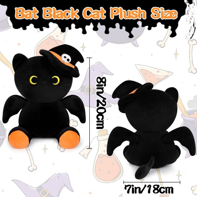 Cute Bat Black Cat Plushies Doll Toys Halloween Decoration Gifts for Kids