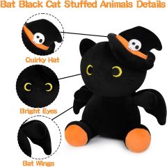 Cute Bat Black Cat Plushies Doll Toys Halloween Decoration Gifts for Kids