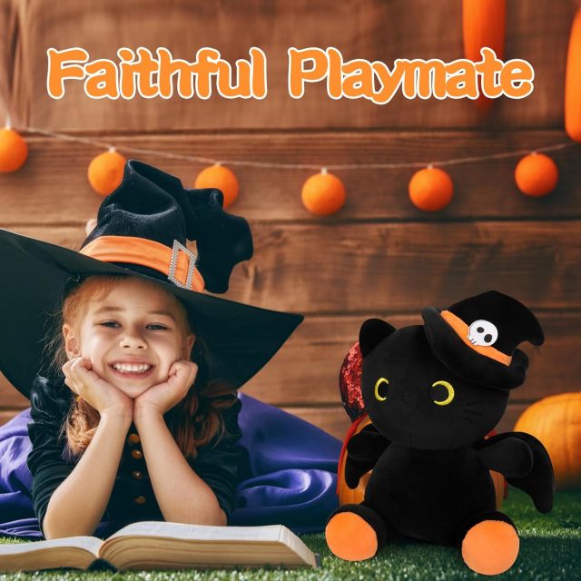 Cute Bat Black Cat Plushies Doll Toys Halloween Decoration Gifts for Kids